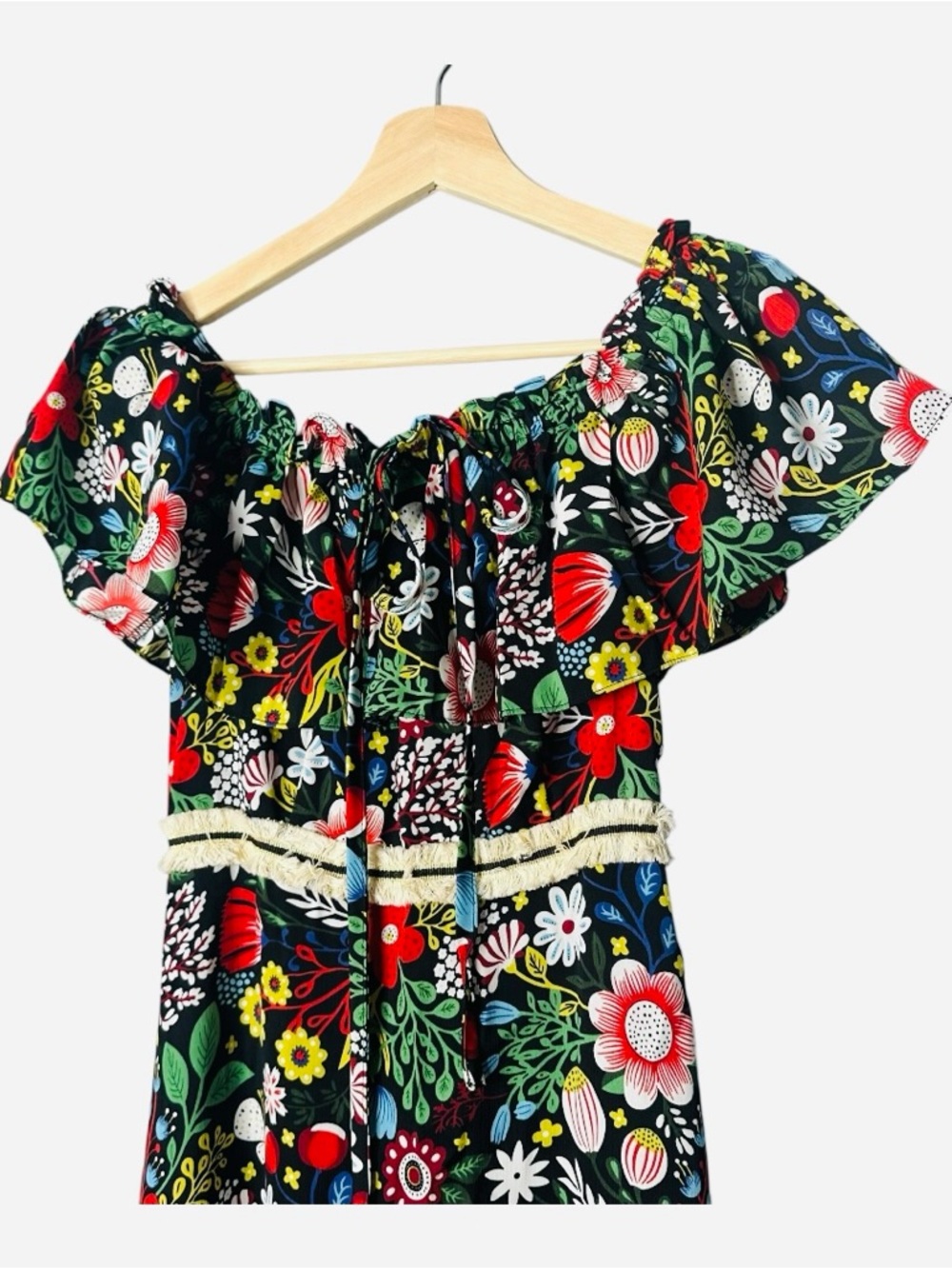 ModCloth Traffic People 60s Floral Fringe Maxi Dress Size XS NEW - Picture 14 of 16